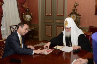 Болгарский посол на встрече с Его Святейшеством Патриархом Московским и всея Руси Кириллом в его резиденции в Москве